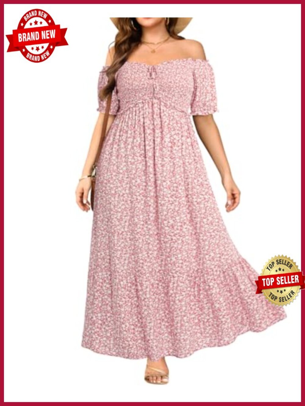 Plus Size Off Shoulder Boho Maxi Dress A-Line Corset Puff Sleeve